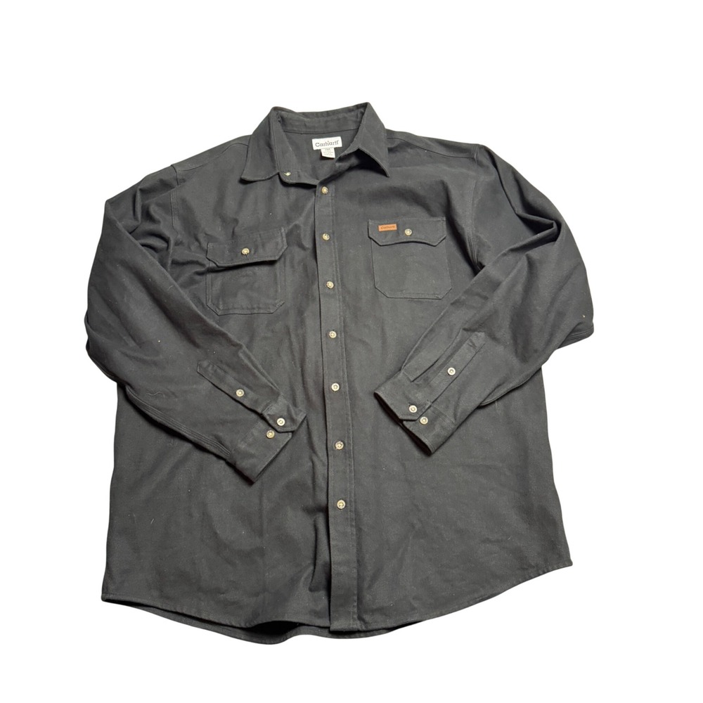 Carhartt 2XL Tall Black Cotton Twill Long Sleeve Button Down Work Casual Shirt